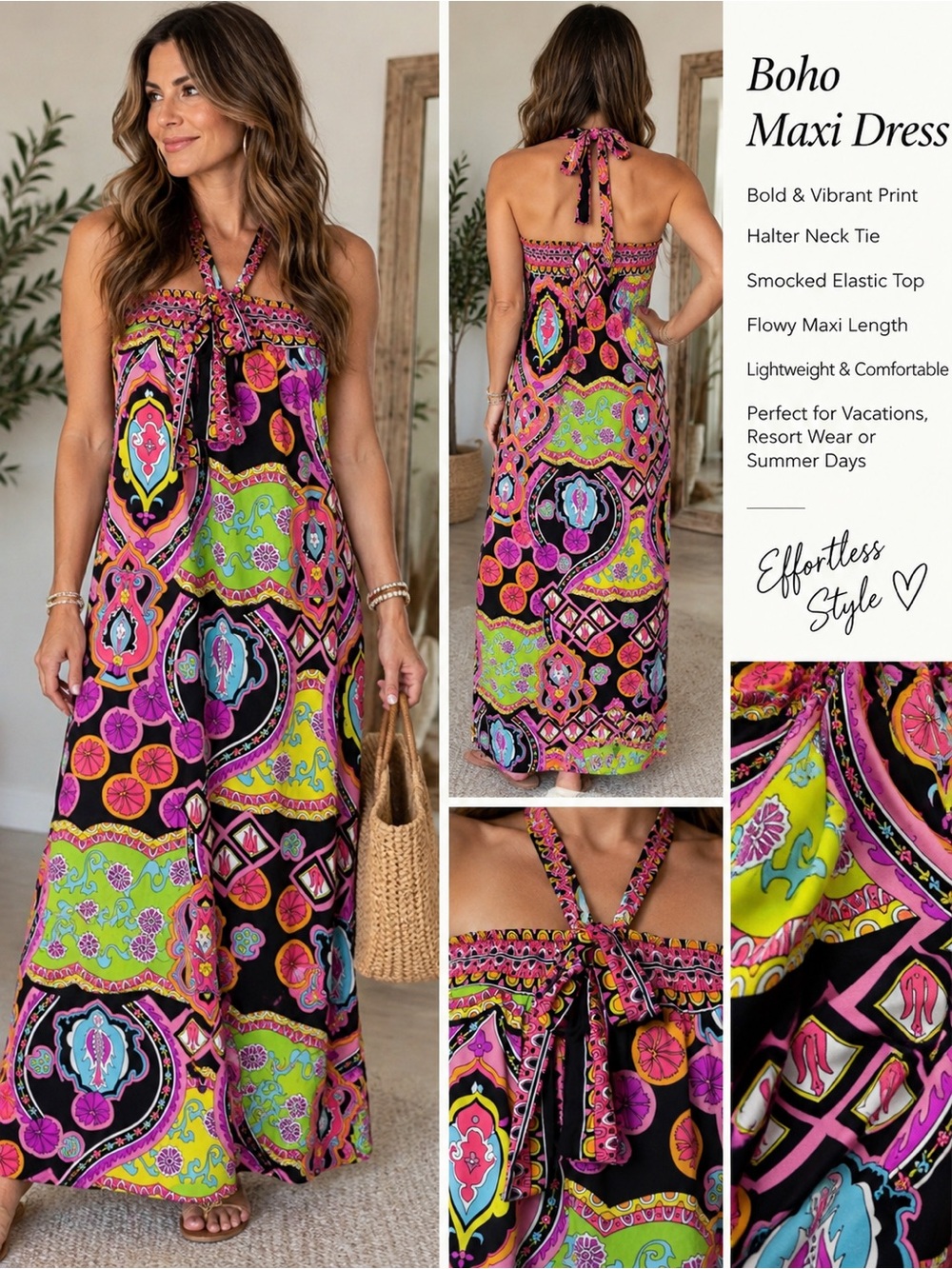 VINTAGE TRINA TURK  Vibrant Multicolor Boho Maxi Dress -